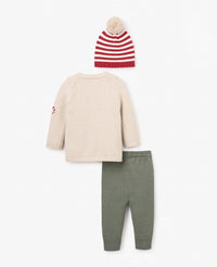 Elegant Baby Candy Cane Cardigan Knit Pants Striped Hat Set in multicolor - item - detail view