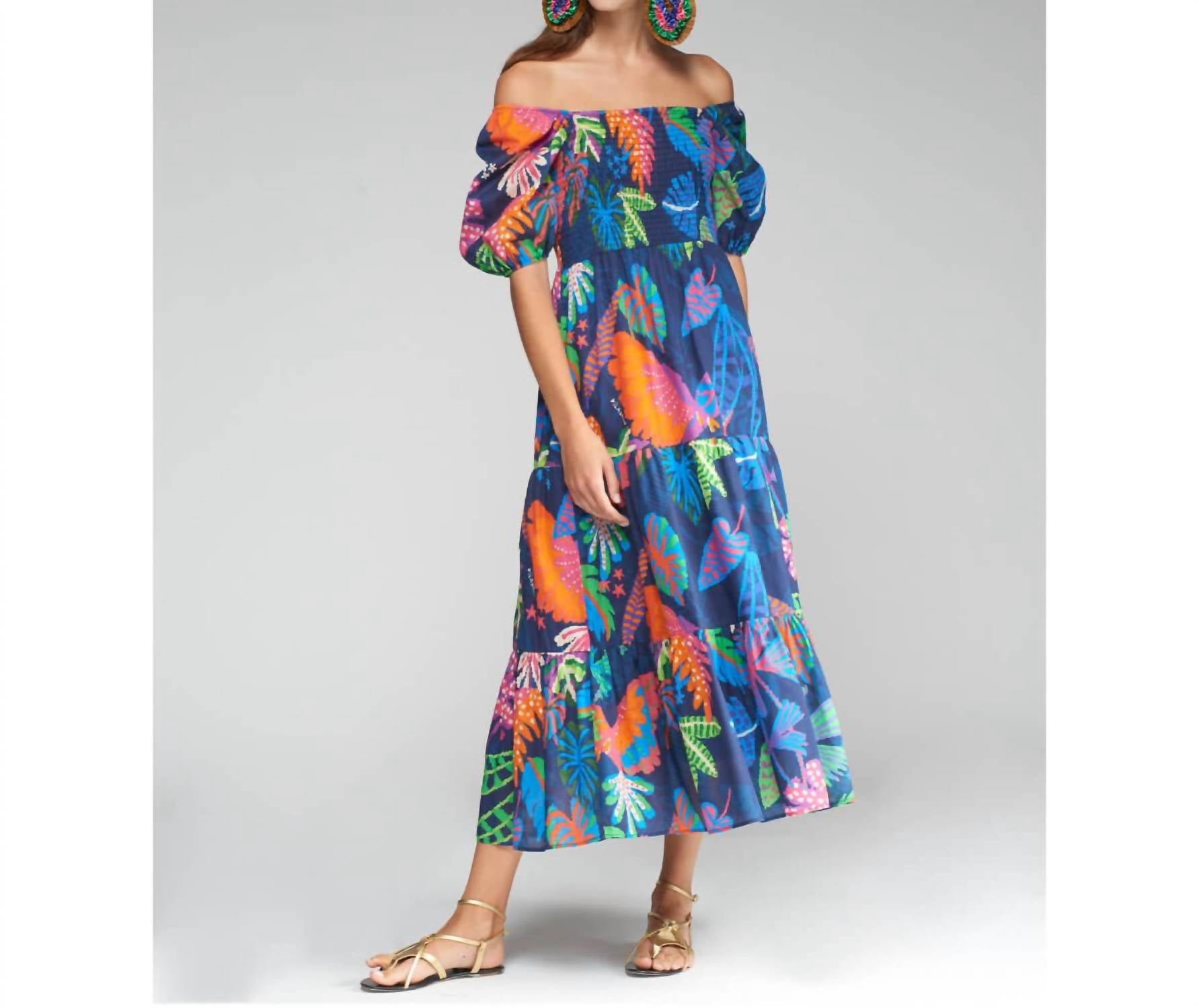 Vilagallo - Jungle Tropical Print Midi Dress