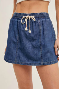 Bluivy - Denim Drawstring Skort With Pockets