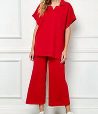 SEE AND BE SEEN Collared Textured Loungewear Set - women's sleepwear