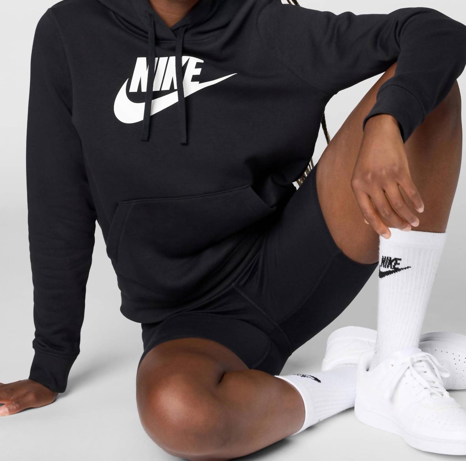 NIKE Women's Sportswear Club Fleece Logo Pullover Hoodie in black - women's top - detail view