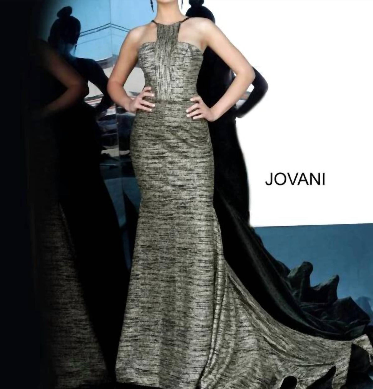 Jovani - Form Fitting High Halter Gown