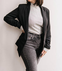 BLACK TAPE Ruched Sleeve Blazer in black - women's jacket