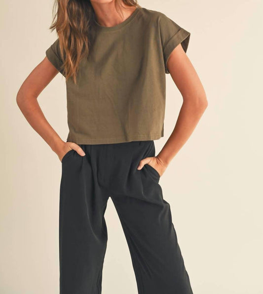 Miou Muse - Round Neck Cuffed Sleeve Top