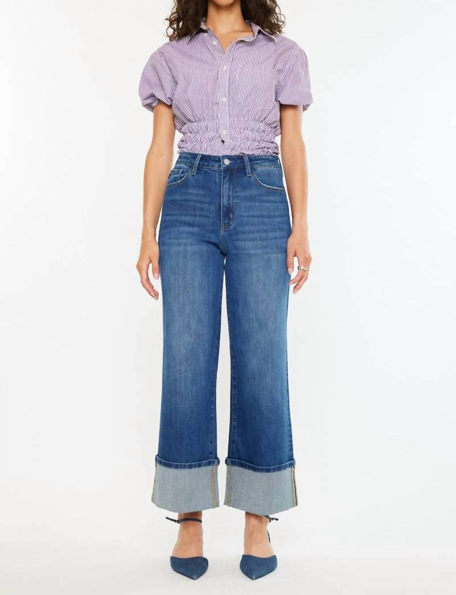 Kancan - HIGH RISE CROP WIDE LEG JEANS