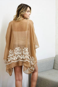 Leto - Lightweight Floral Embroidered Tassels Boho Festival Kimono Wrap