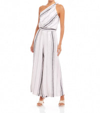 Fifteen Twenty VANITA BEACH STRIPE LINEN ONE SHOULDER TOP in white - women's blouse - view 4