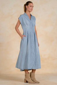 Elan - Cap Sleeve Chambray Midi Dress