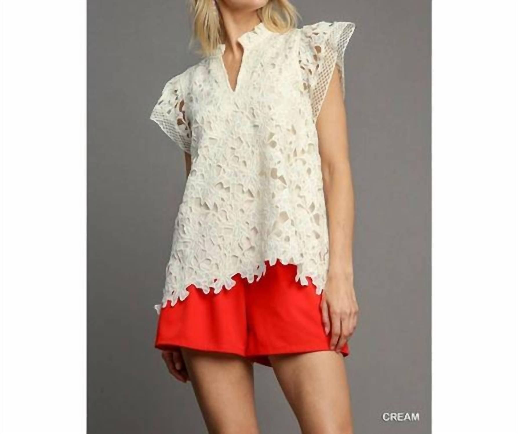 Style Usa - Lace Split Neck Top