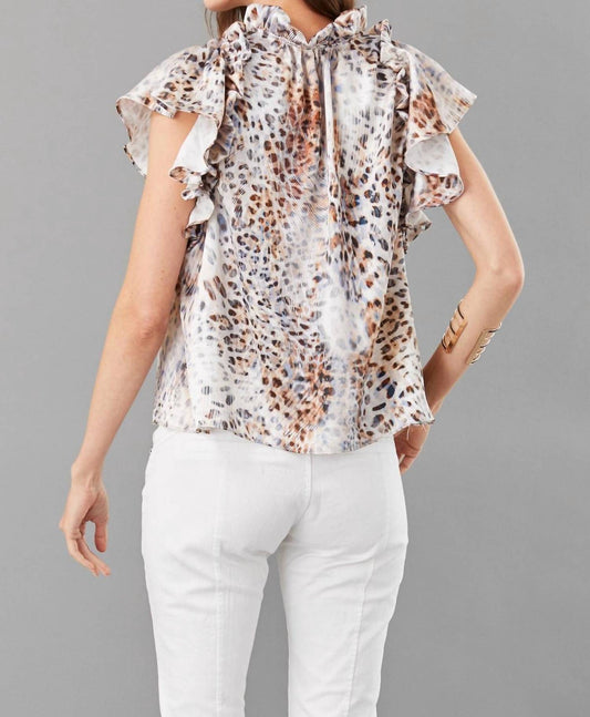 PRINTED RUFFLE SLEEVE TOP