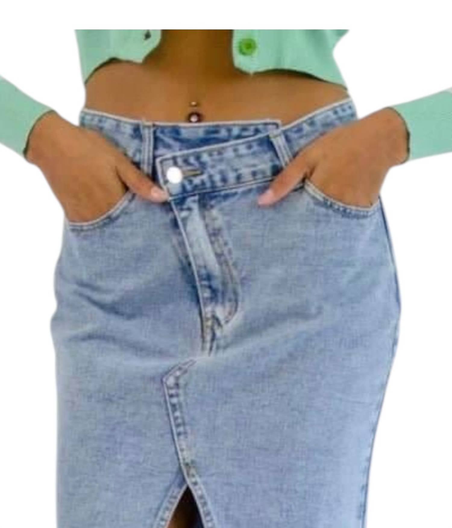 C+D+M - Demi Asymmetrical Denim Midi Skirt - blue - clothing - cotton - blend