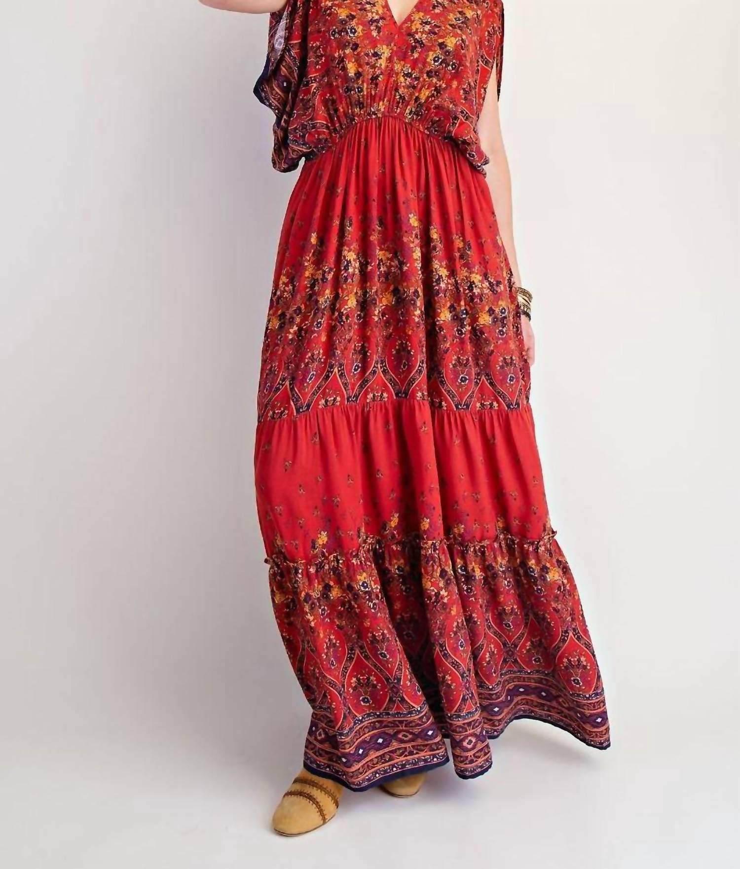 Easel - Border Printed Challis Maxi Dress