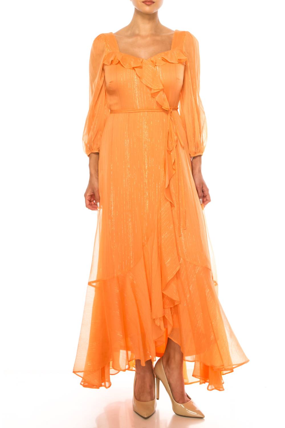 Maison Tara - Three Fourth Sleeve Frilly Detail Maxi Dres