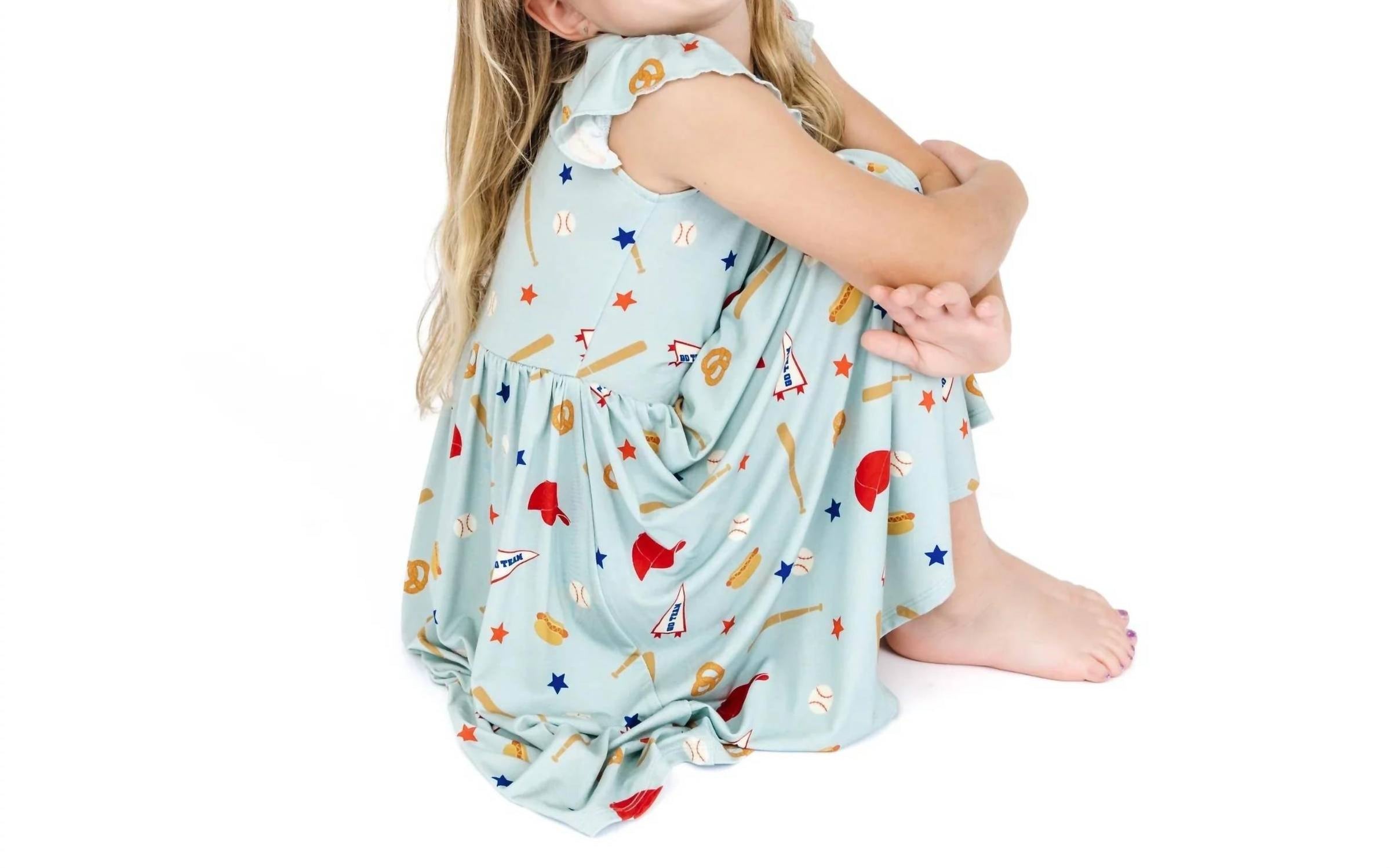 Emerson And Friends - Girl's Play Ball Baseball Short Sleeve Bamboo Twirl Dress