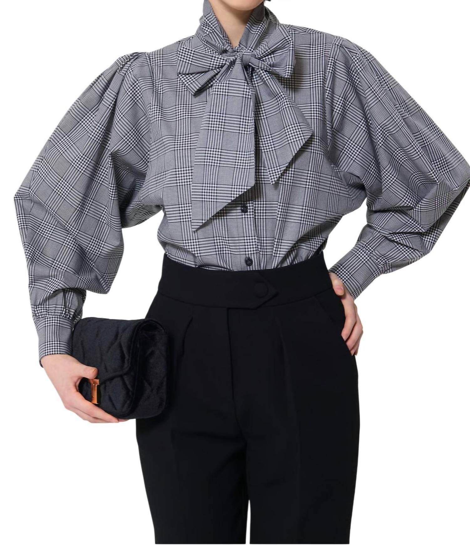 Tara Jarmon - Candya Check Shirt With Pussy Bow Collar