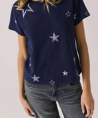 Chaser All Over Distressed Stars Tee in blue - women's t-shirt - view 4