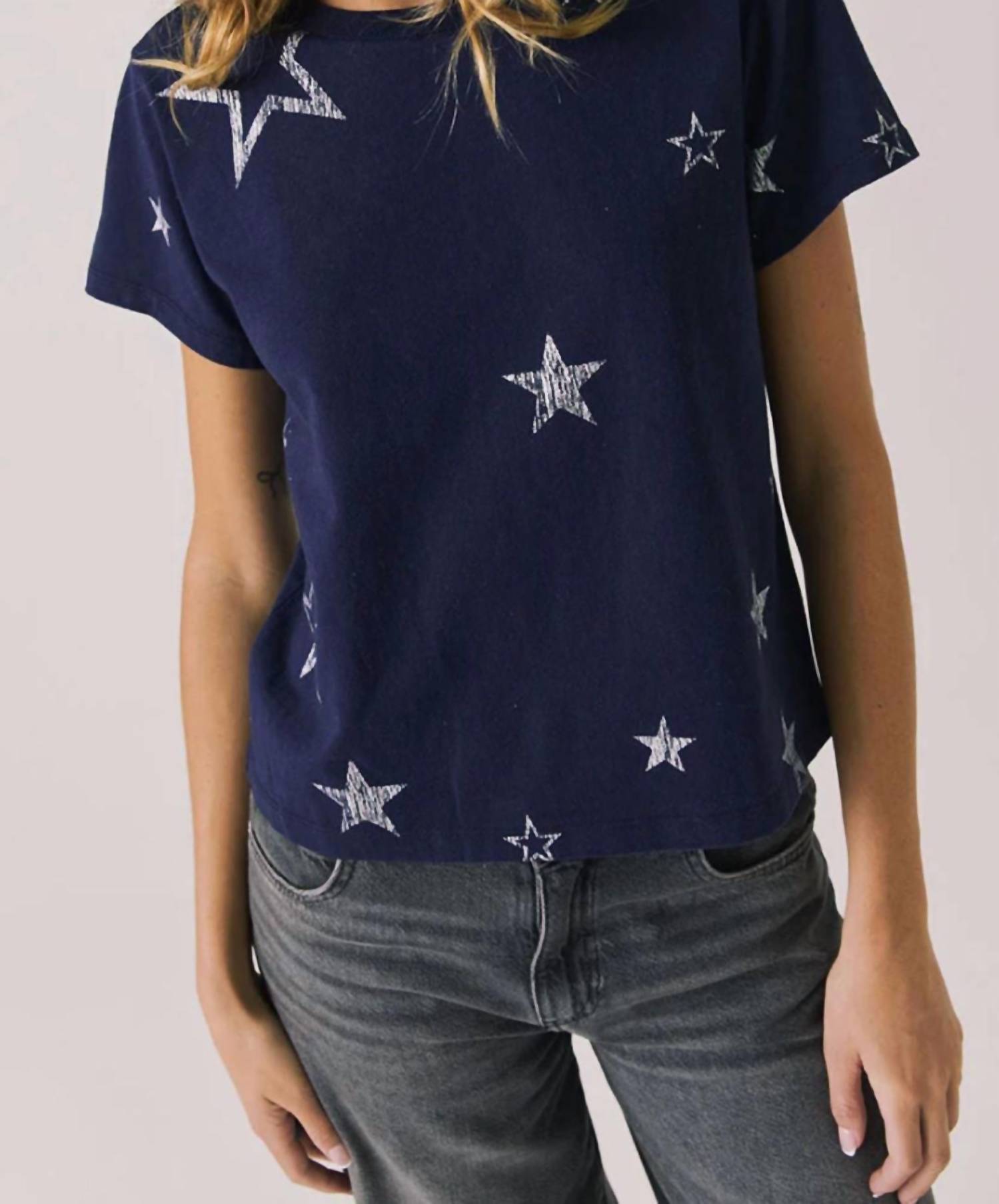 Chaser All Over Distressed Stars Tee in blue - women's t-shirt - view 4