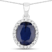 Diana M Jewels Women's Oval Natural Blue Sapphire Pendant Necklace (4.63 Ct) - Statement With Diamond Accents in 14k white gold - women's jewelry - detail view