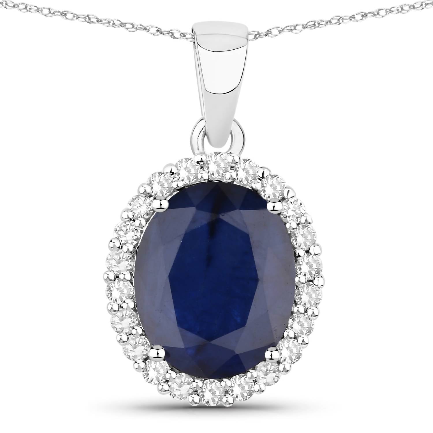 Diana M Jewels Women's Oval Natural Blue Sapphire Pendant Necklace (4.63 Ct) - Statement With Diamond Accents in 14k white gold - women's jewelry - detail view