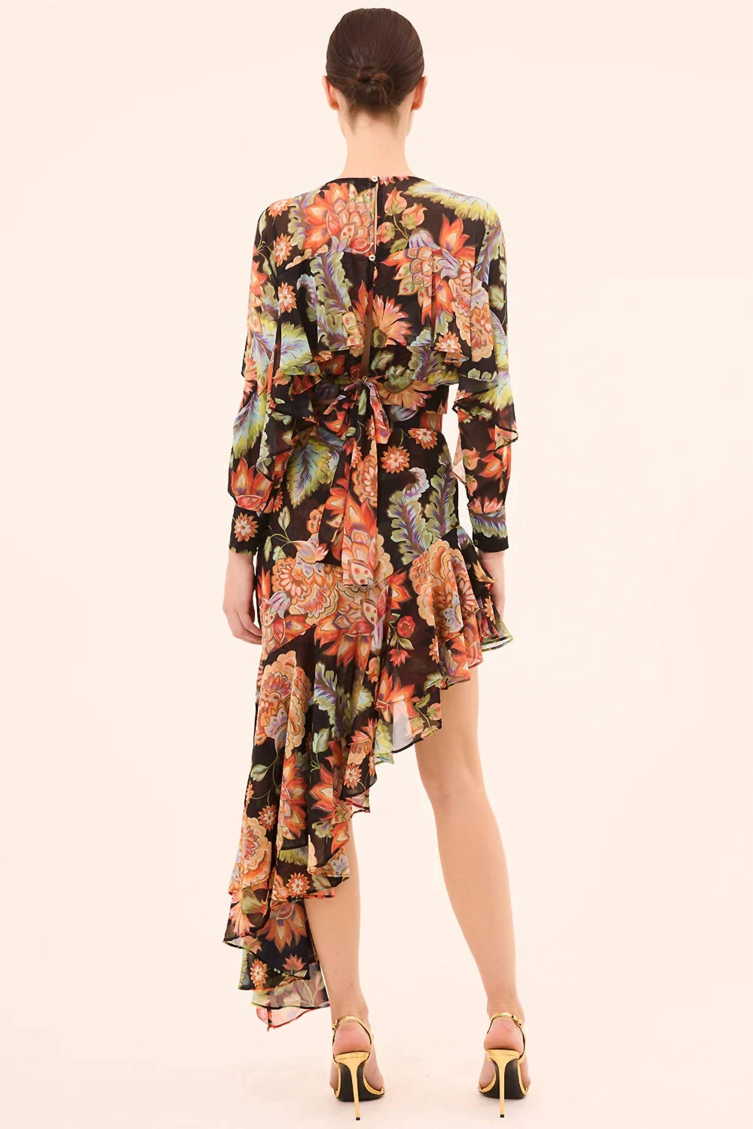 Misa Los Angeles Silvana Long Sleeve Top in fiery flora chiffon - women's blouse - alternate view