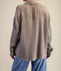 Easel Button Down Thermal Shirt in coffee - women's shirt - alternate view
