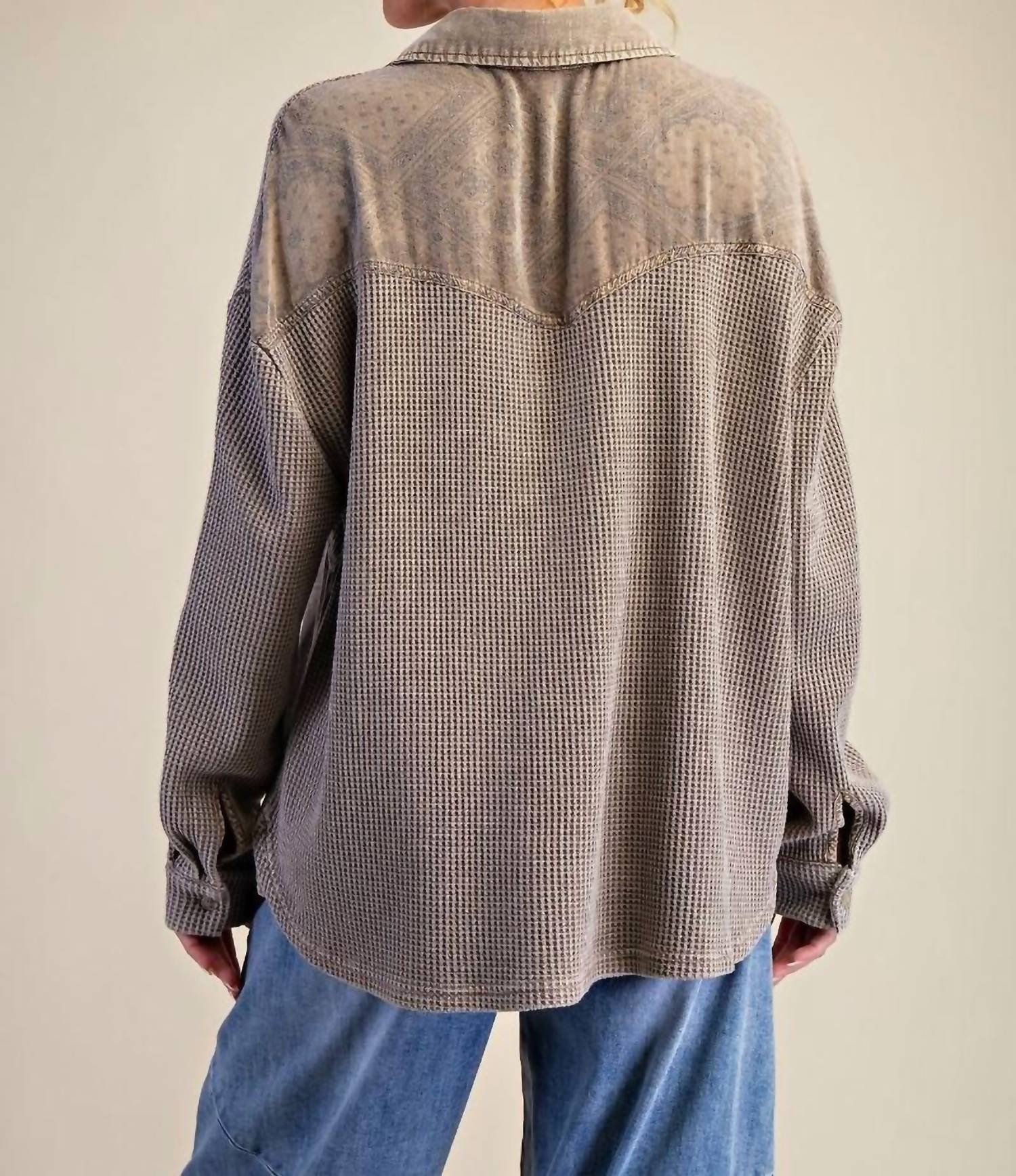 Easel Button Down Thermal Shirt in coffee - women's shirt - alternate view