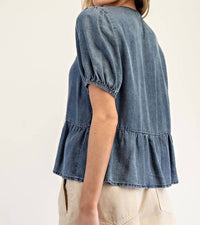 Ee:Some - Better With Lace Bow Denim Top