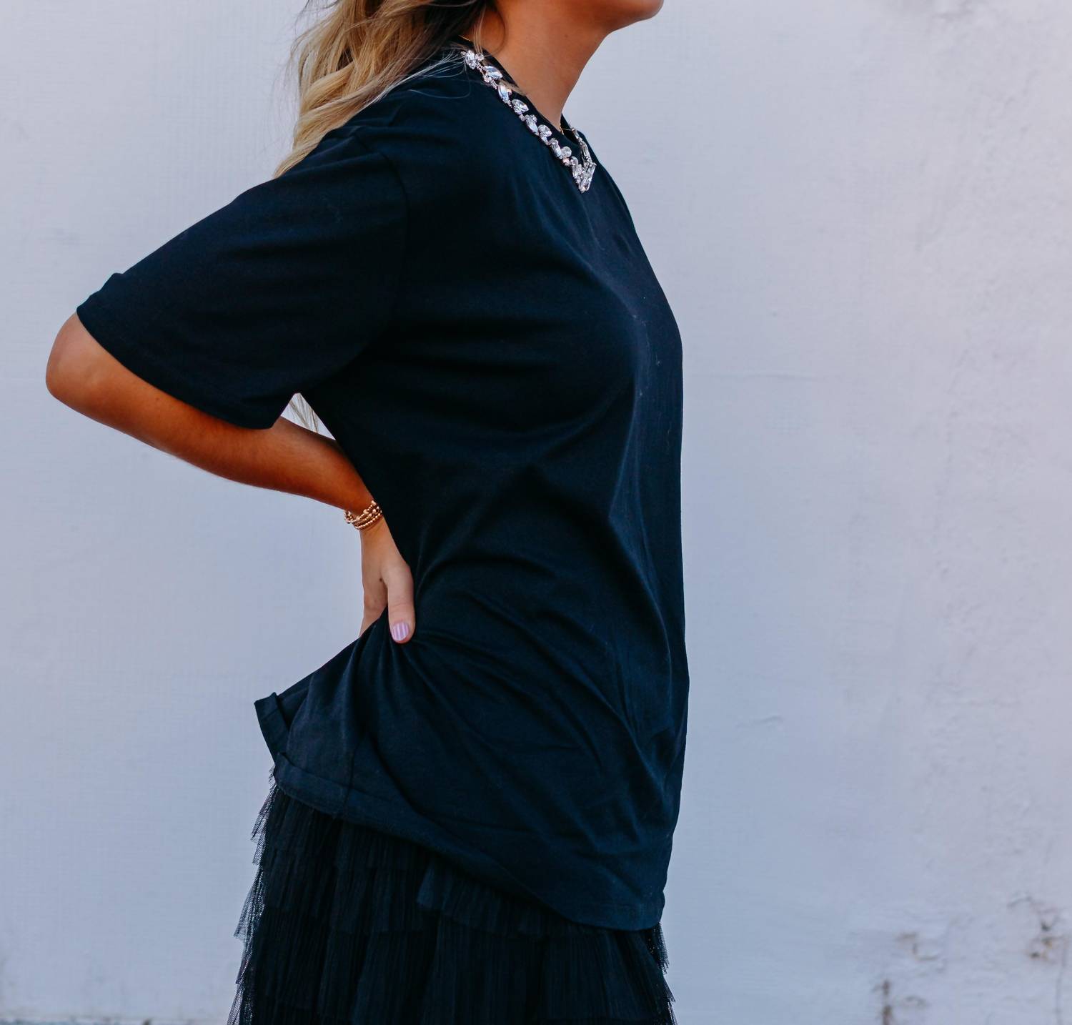 Elan - Rhinestone Collar Tee