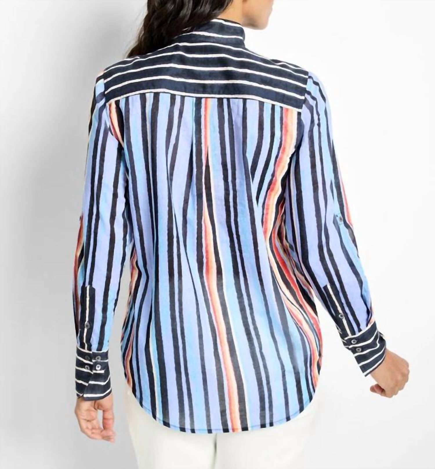 Nic + Zoe Painted Peninsula stripe blouse in blue multi - women's blouse - alternate view