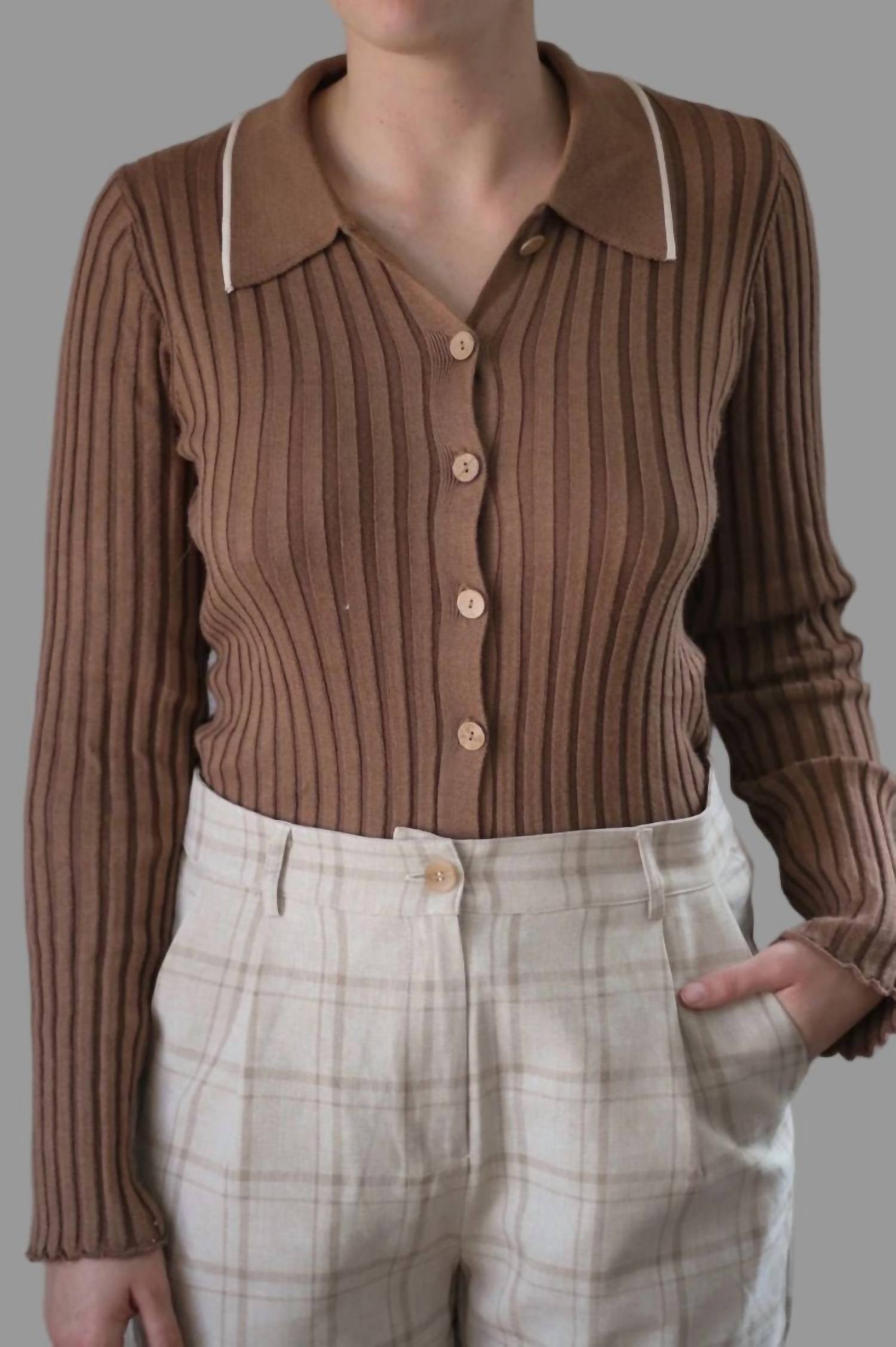 Promesa - Lila Self Button Ribbed Knit Sweater