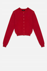 DELUC Clark Cropped Cardigan in red - women's cardigan - detail view
