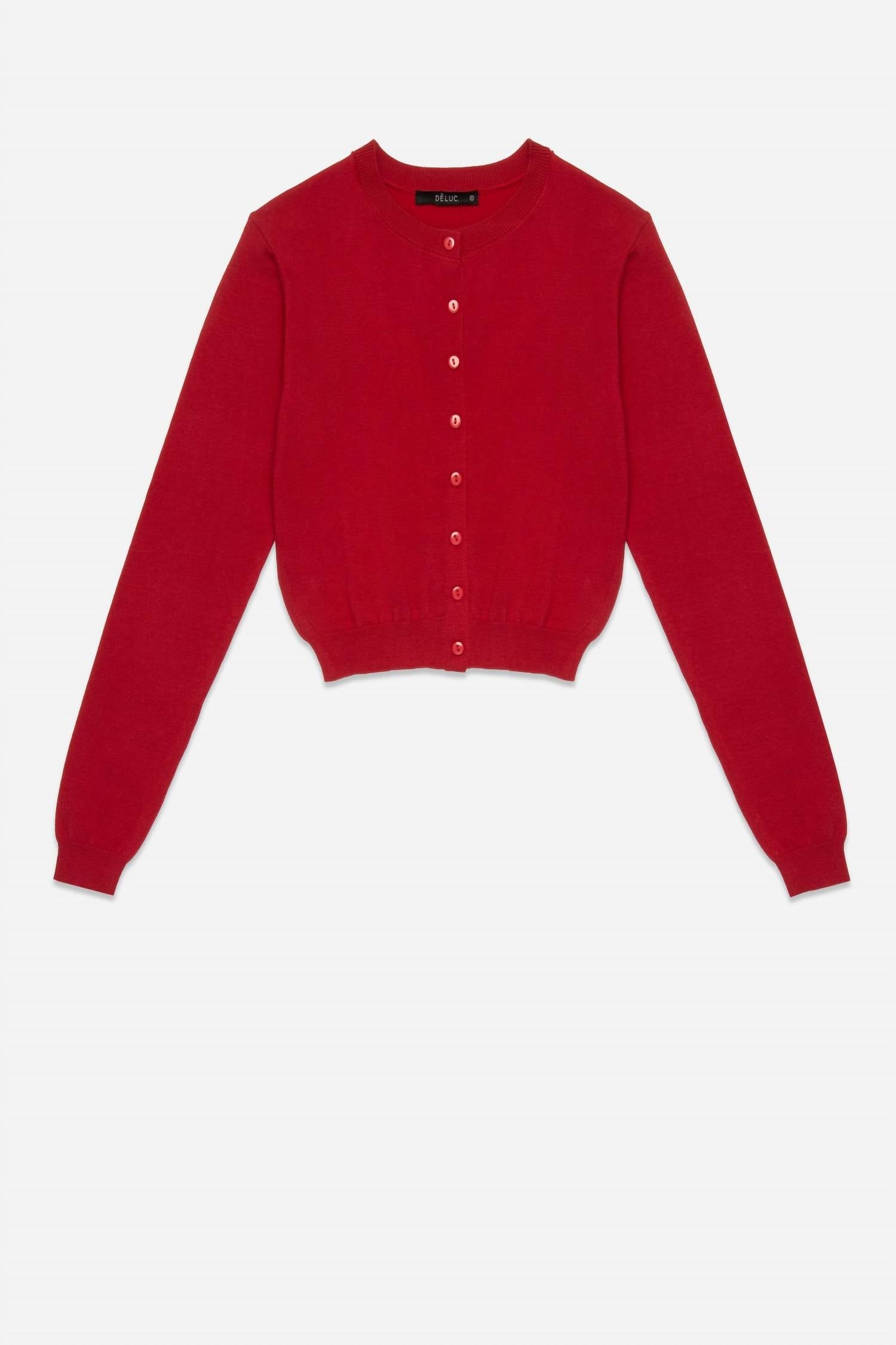 DELUC Clark Cropped Cardigan in red - women's cardigan - detail view