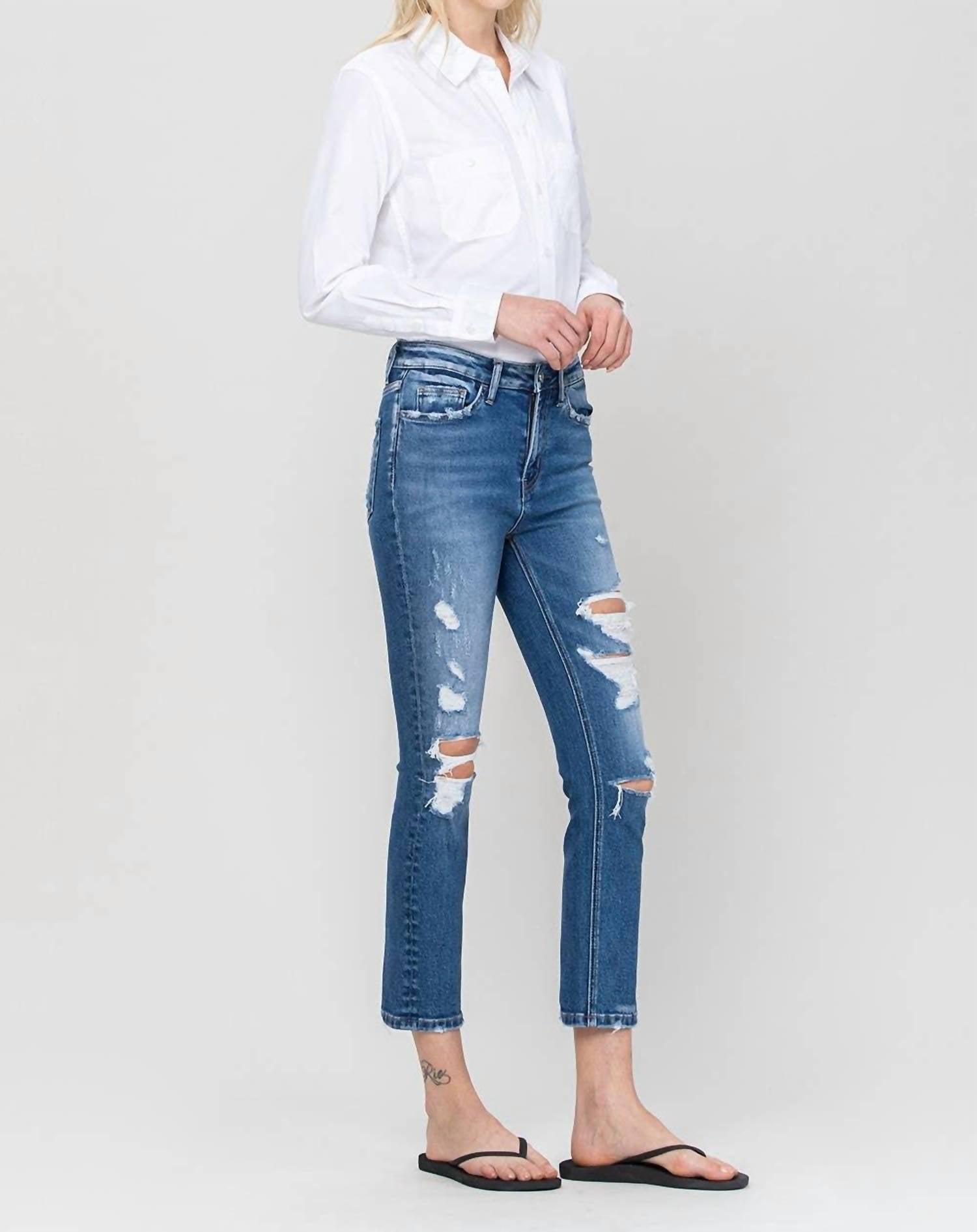 Vervet By Flying Monkey - Jeanne Distressed Slim Straight Leg Jeans
