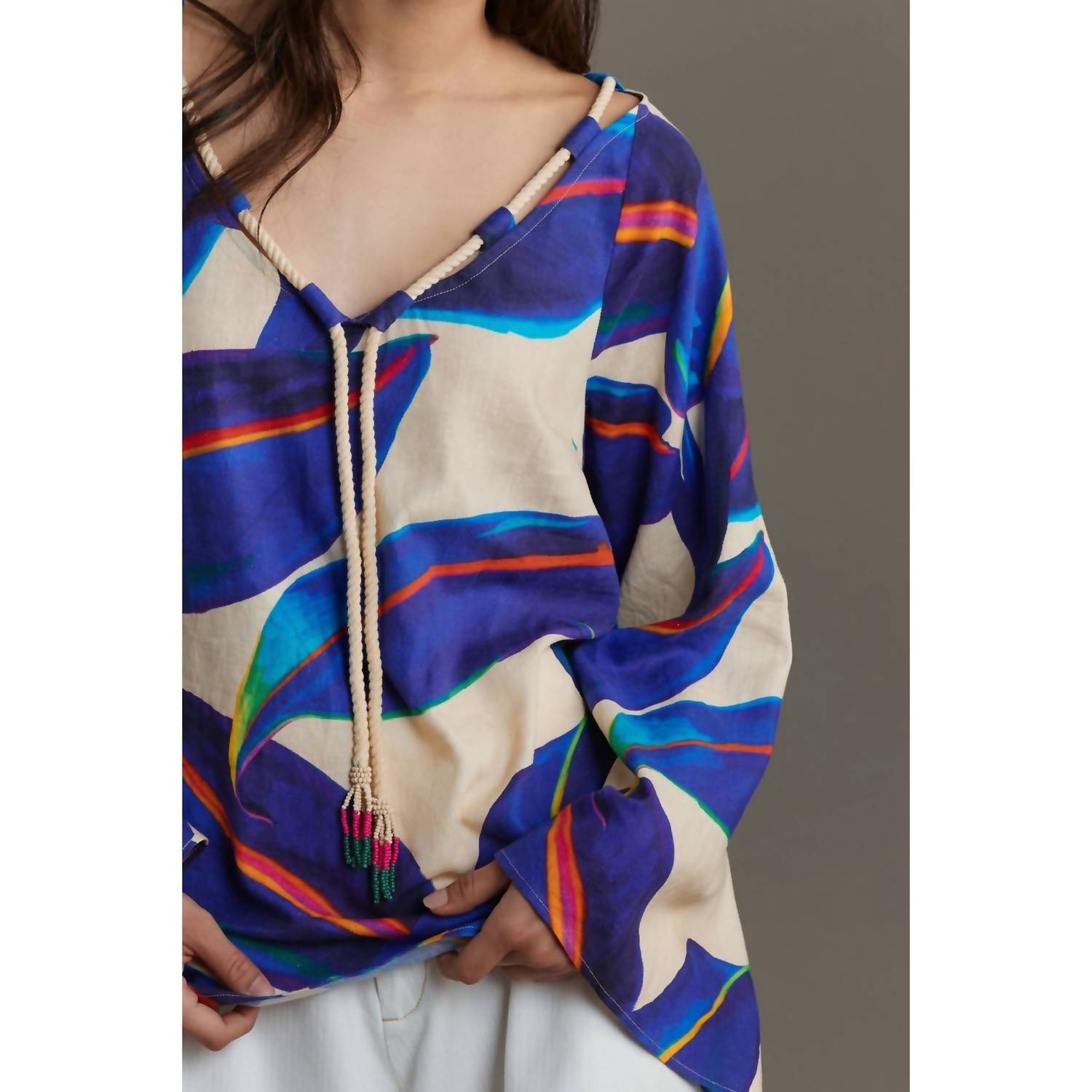 Farm Rio - Long-sleeve Rope-tie Blouse
