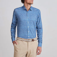 Emanuel Berg Byron Flower Print Flex Knit Shirt in bright blue and beige - men's shirt