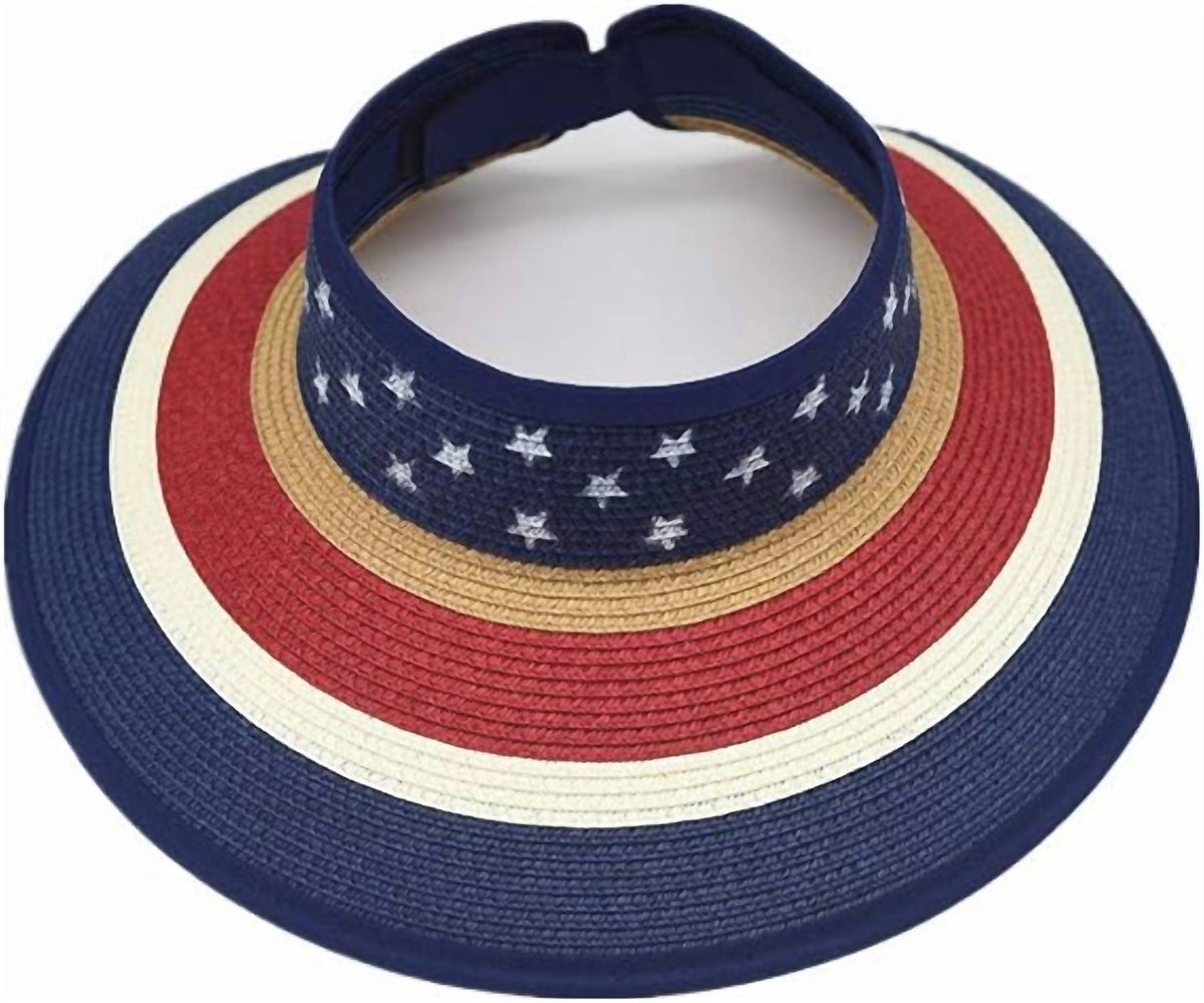 Sophia Collection - Women's Straw American Flag Sun Visor