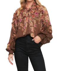 Flying Tomato - Floral Tie Neck Blouse