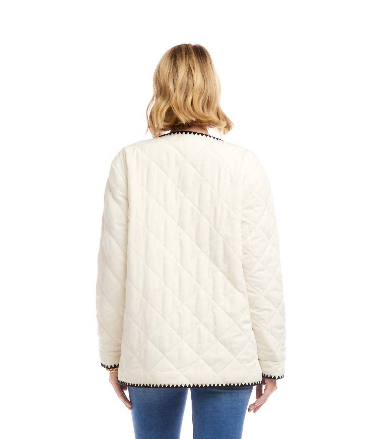 Karen Kane Edge Stitch Quilted Jacket in cream and black - women's jacket - view 4