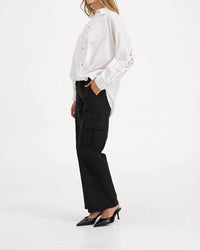 M Made In Italy - Button Front Top With Open Embroidery