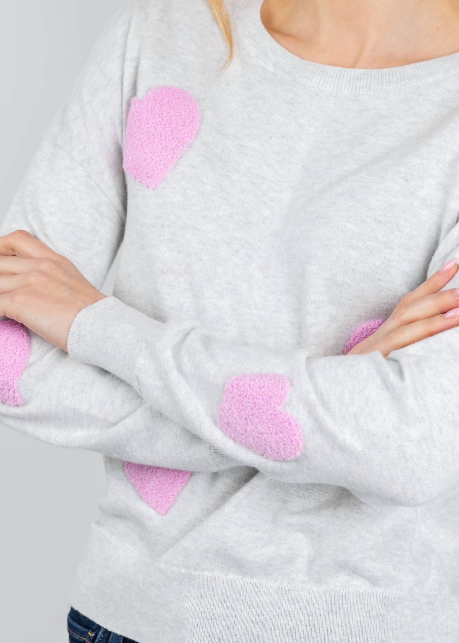 J. Society All Over Hearts Sweatshirt in grey - women's sweater - detail view