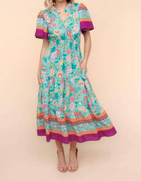 Haptics Floral Border Print Maxi Dress in mint - women's dress - detail view