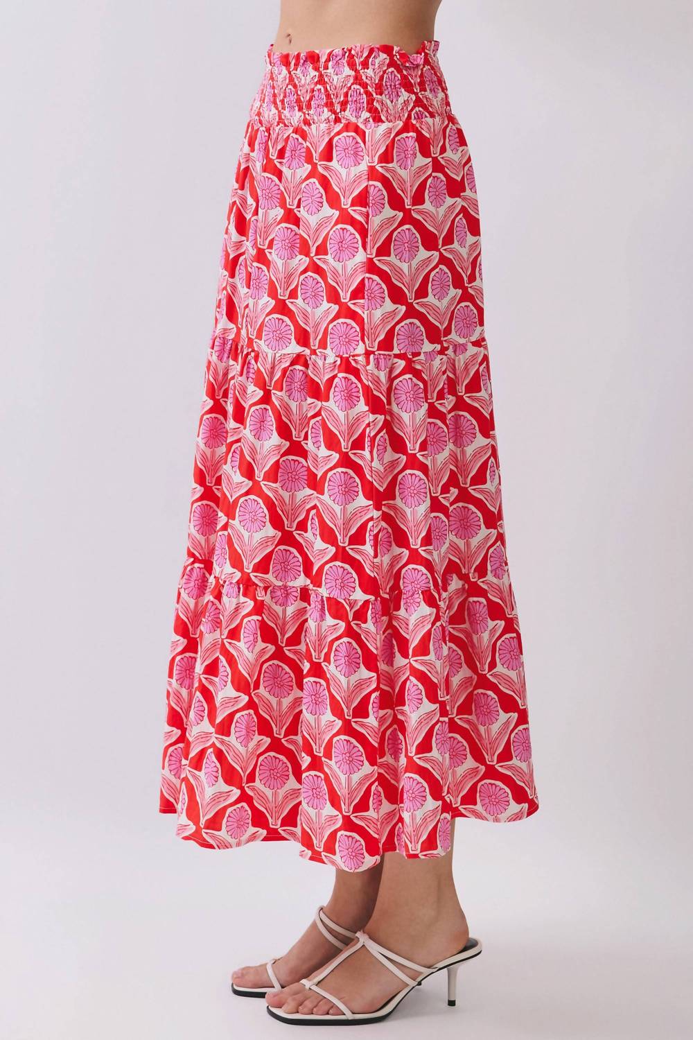 Tcec - Penelope Floral Print Smocked Waist Midi Skirt