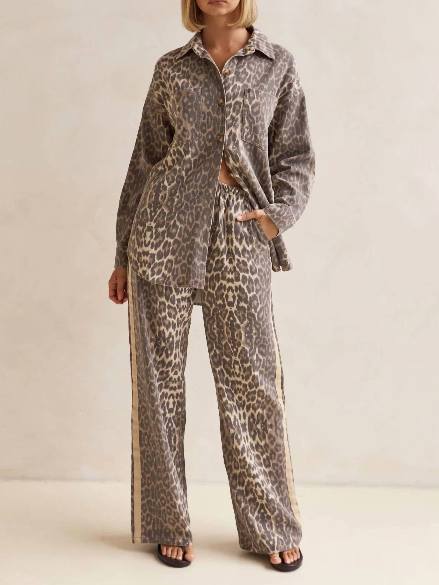 Rosa Clothing Effortless And Chic Stripe Bar Long Pants in leopard - women's pants - view 5