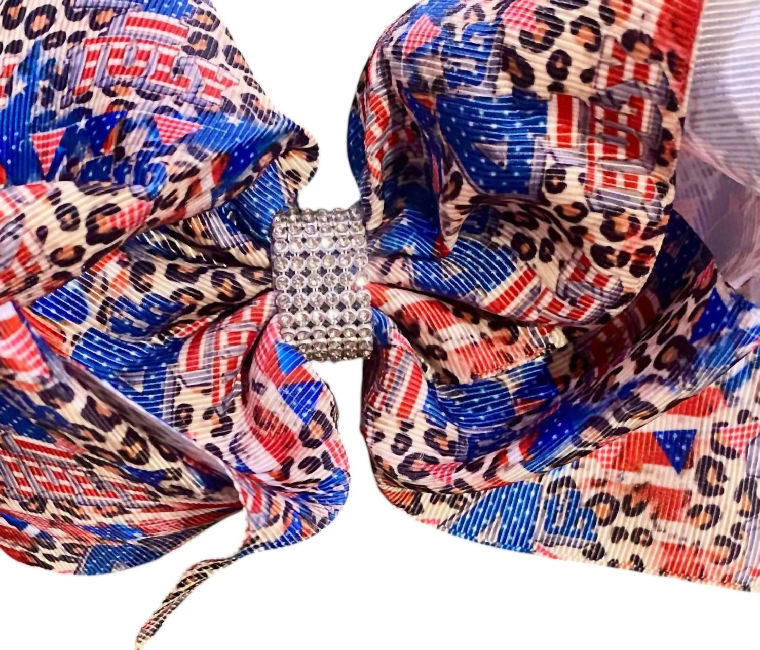 Kids Charm - Kids Girls Patriotic Leopard Print 4th Of July Hair Bow