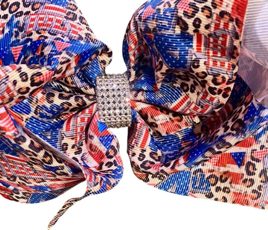 Kids Charm - Kids Girls Patriotic Leopard Print 4th Of July Hair Bow