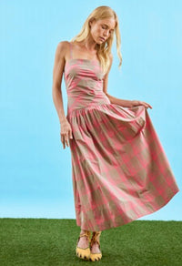 HUNTER BELL Newberry Drop Waist Plaid Midi Dress in day glow check - women's dress - alternate view