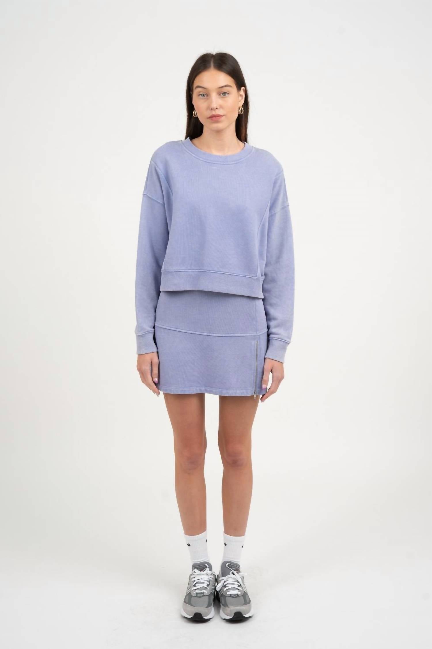 Elle Grey - Flare Crewneck Top And Elastic Waist Skirt Set