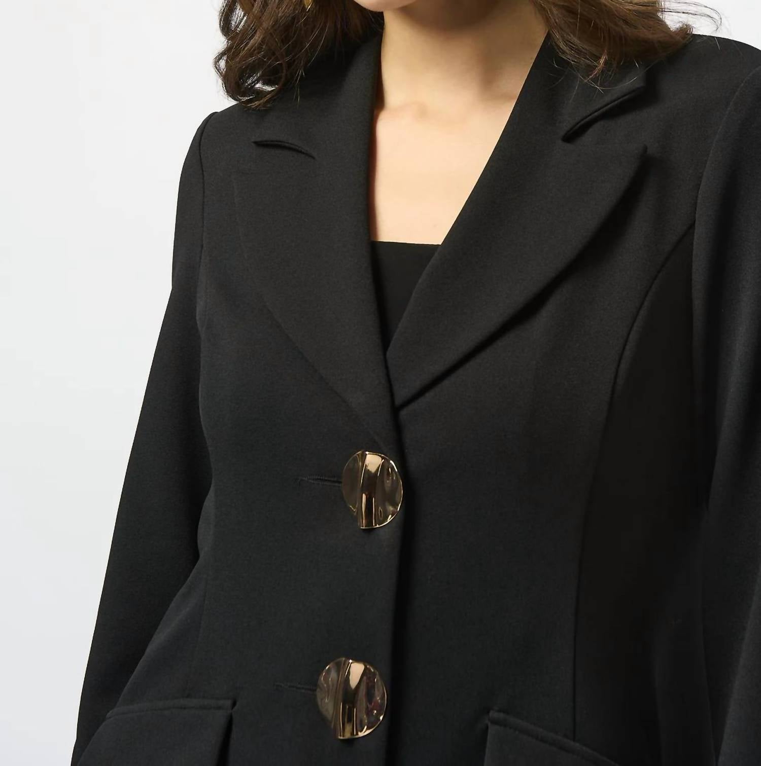 Joseph Ribkoff Notched Collar Fit And Flare Coat in black - women's jacket - alternate view
