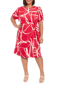 London Times - Short Sleeve Side Tie Dress - PETITE