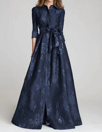 Teri Jon - Metallic Jacquard Shirtdress Gown